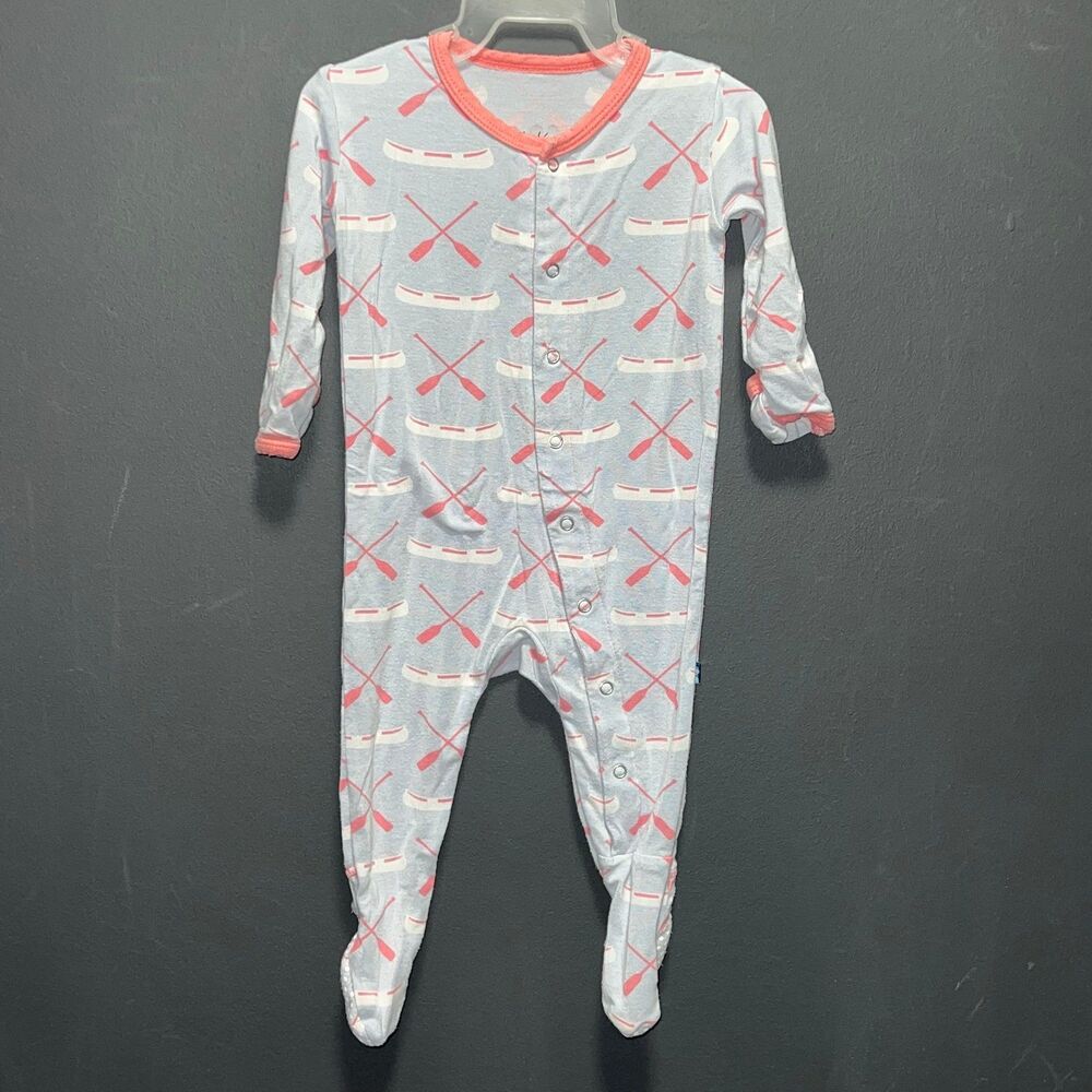 KicKee Pants 3-6m Bamboo Footed Button Up Sleeper Pajamas Canoe Paddle Print